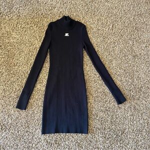 Courreges black mock neck ribbed bodycon dress
